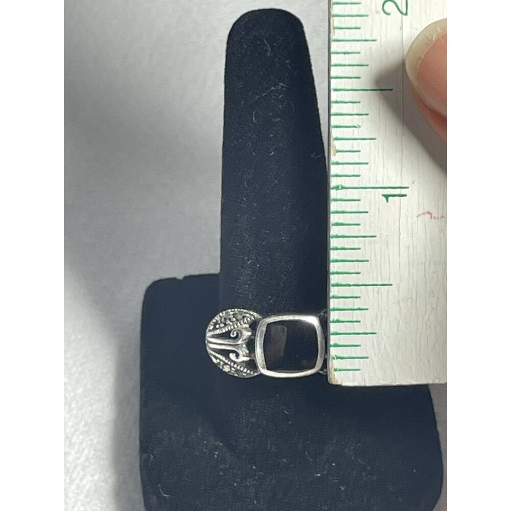Vintage Thailand 925 Sterling Silver Onyx Ring Size 7.75 - Picture 4 of 7